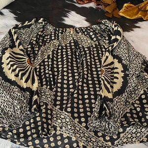 Free People Black and Cream Floral Blouse